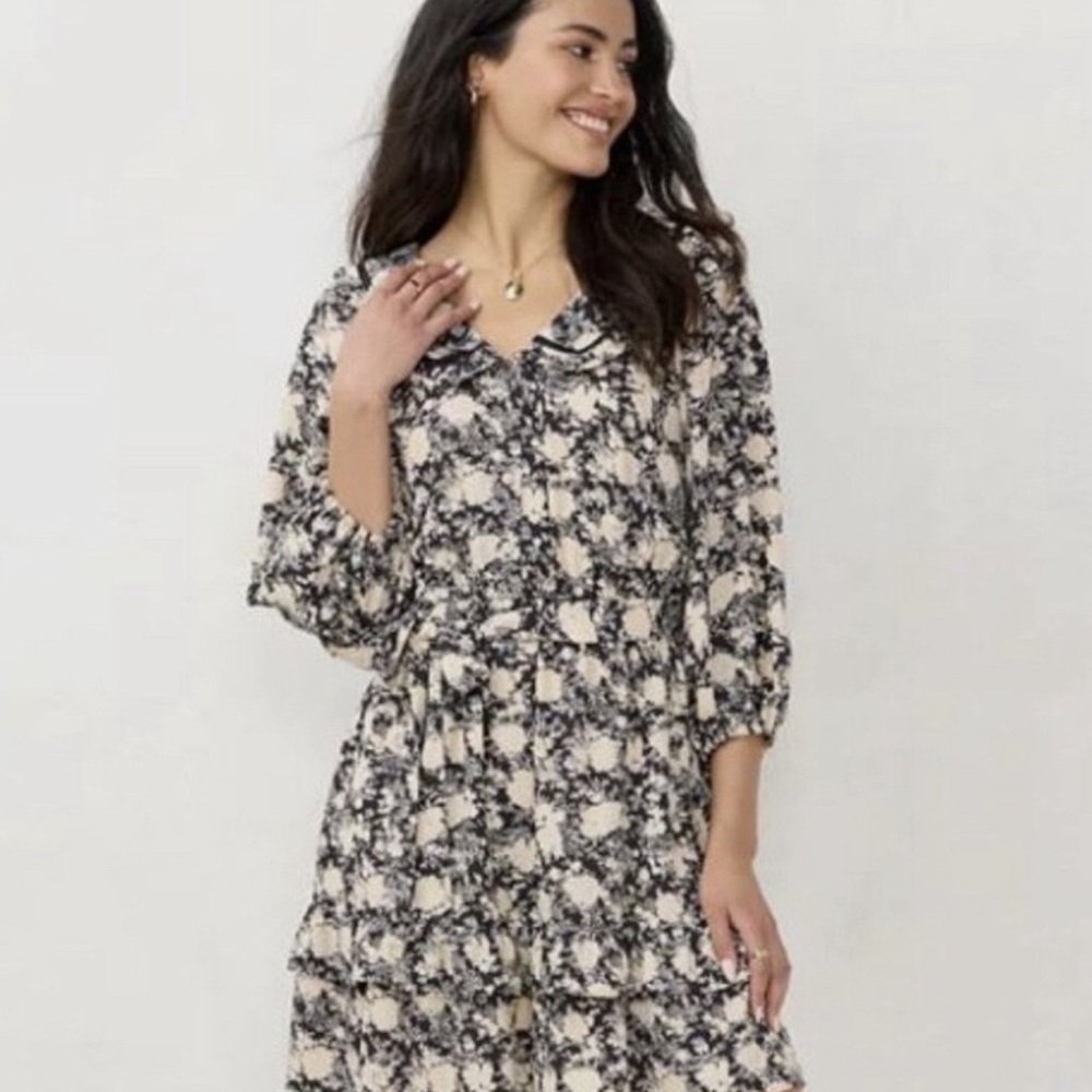 LC Lauren Conrad Black and White Ruffled Tiered Sundress